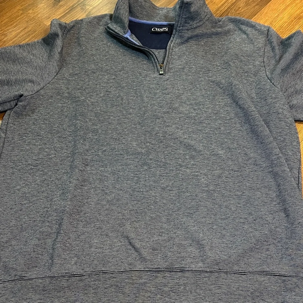XXL - Chaps Men's Quarter Zip-Up Navy and White Sweater